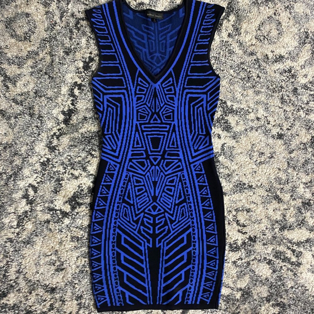 Blue & Black Aztec Print Bodycon Dress S